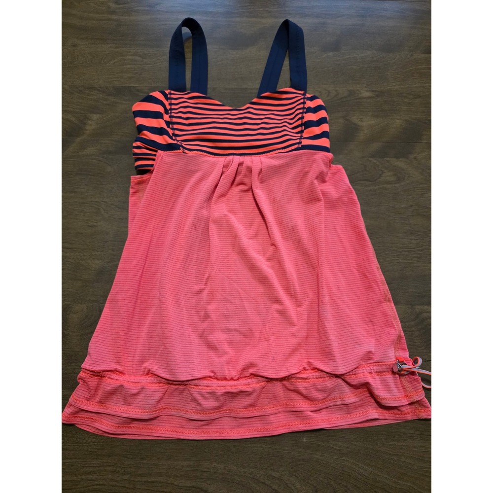 Lululemon Athletica Pink Black Stripe Align Tank Top Built in Bra‎ Size 4